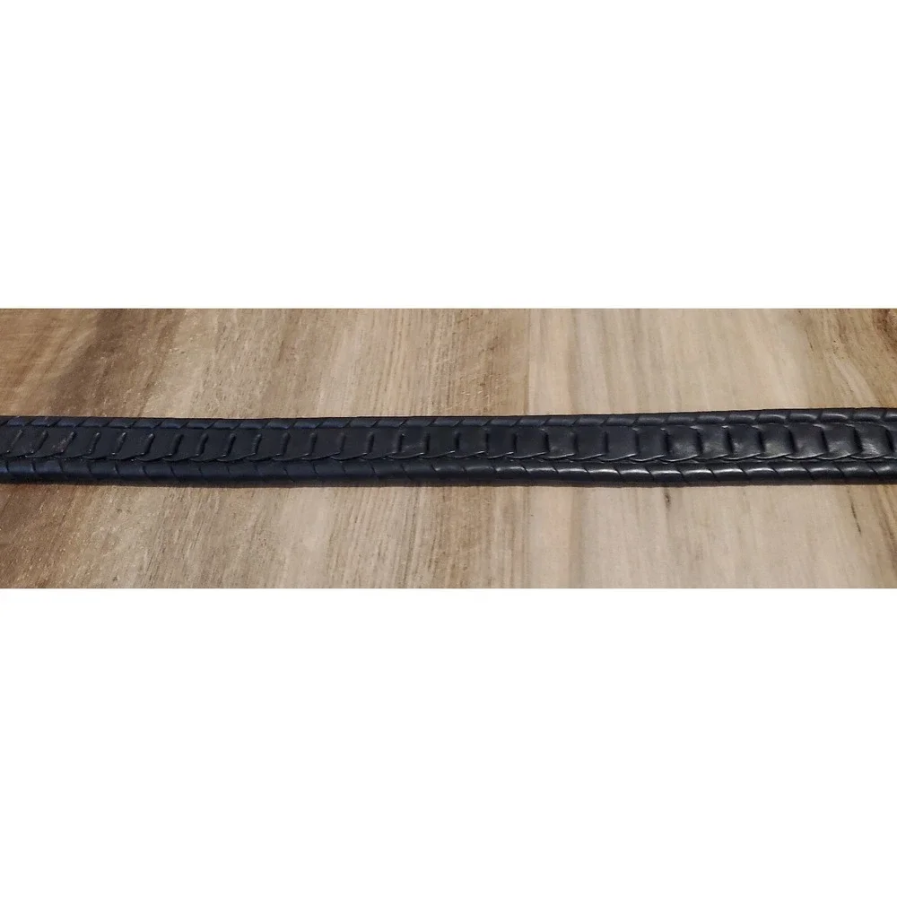 Western Woven Black Faux Leather Belt Chain Link Silver Tone Buckle Mens Size 42